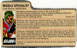 G.I. Joe Bazooka 1985 cardback dossier by Larry Hama 