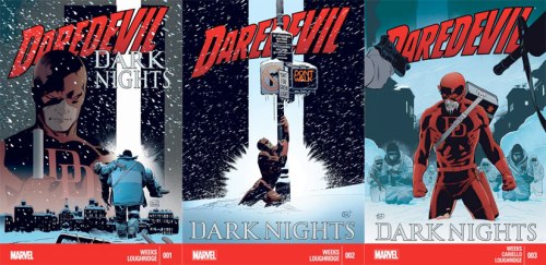 Lee Weeks cover art for Daredevil: Dark Knights issues 1-3