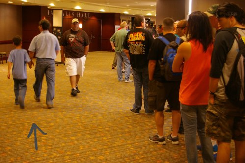 father and son, people in line at GI Joe convention